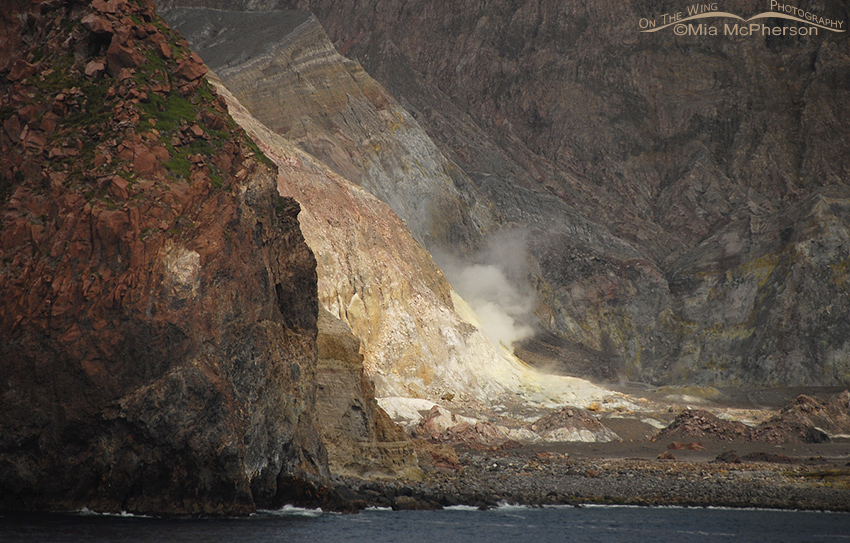 View of a steaming fumarole on Whakaari - White Island