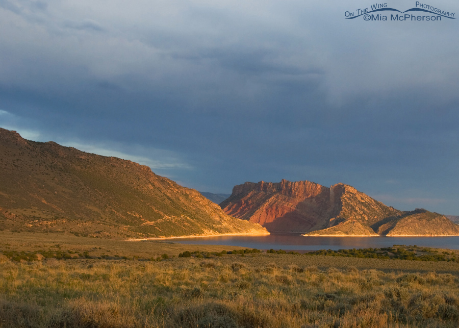 Flaming Gorge at sunrise under stormy skies