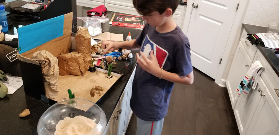 Luke working on his desert diorama