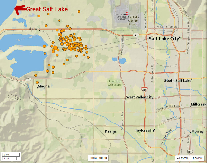 Earthquake Map - 24 hour period showing the main quake and aftershocks