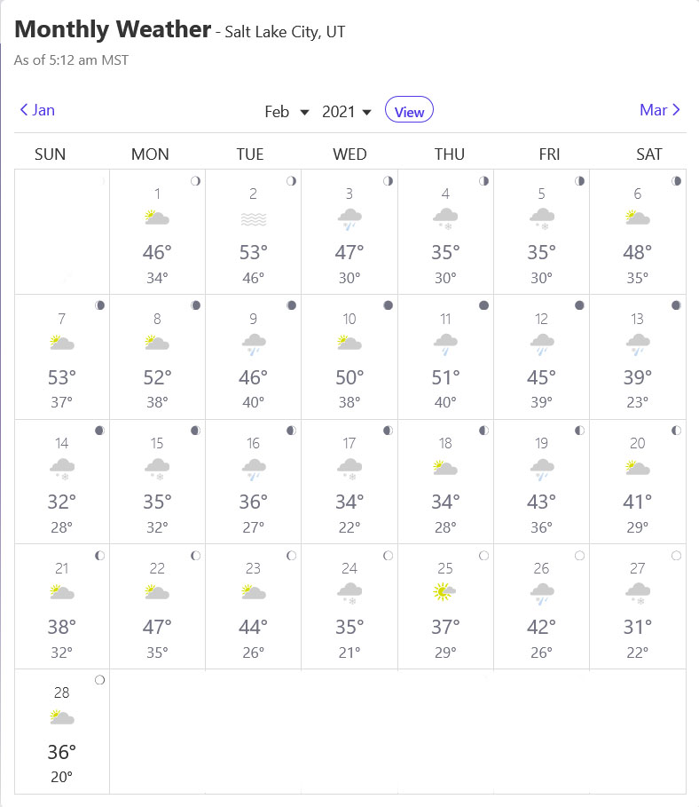 February 2021 - Weather Calendar