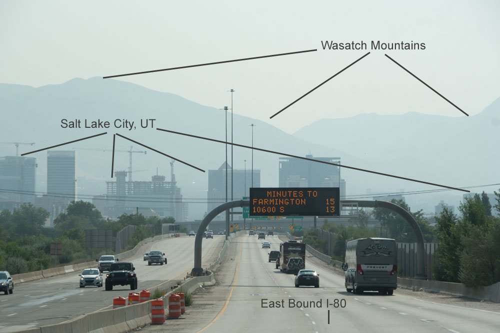 Salt Lake City in a smoky haze, August 4, 2021