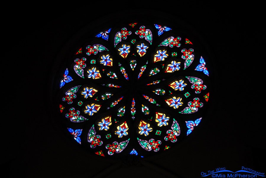 Stained glass window in the First Church of Otago, Dunedin, New Zealand