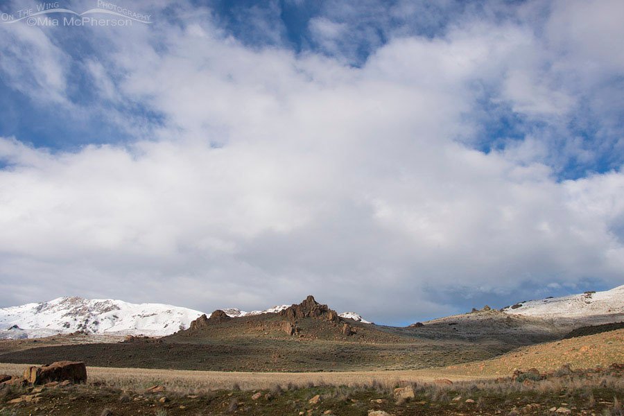 Sun, shadows and snow on Antelope Island's mountains, Antelope Island State Park, Davis County, Utah