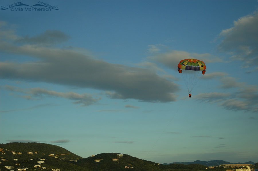 Evening parasailers at St Thomas, U.S. Virgin Islands