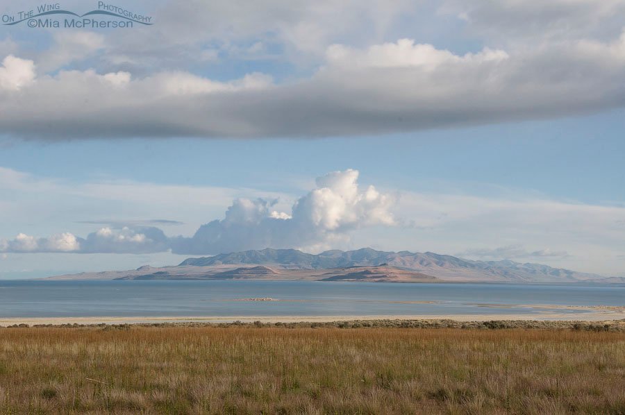 Clearing clouds over Fremont Island and Promontory Point as seen from Antelope Island State Park, Davis County, Utah